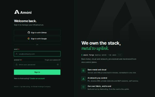 Homepage of amoni.app