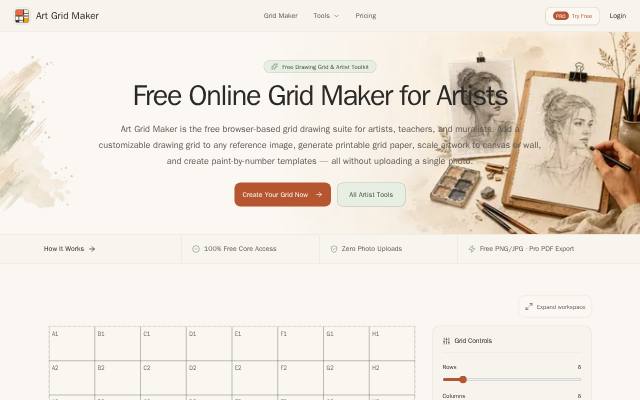 Homepage of artgridmaker.com