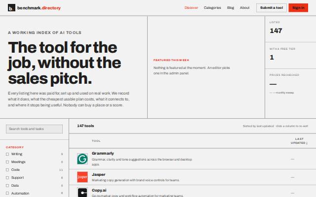Homepage of benchmark.directory