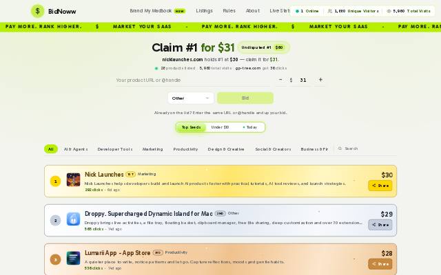 Homepage of bidnoww.lol