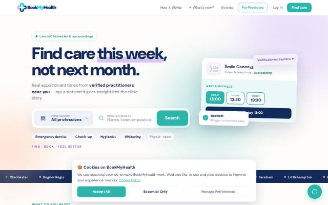 Homepage of bookmyhealth.co.uk