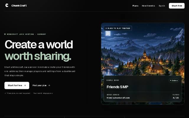 Homepage of chunkcraft.com