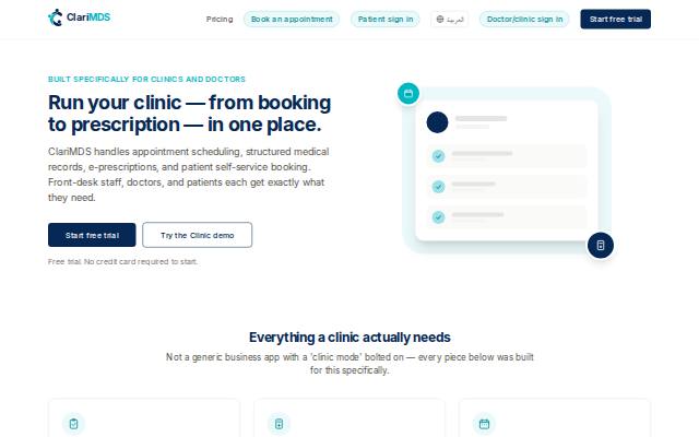 Homepage of clarimds.com
