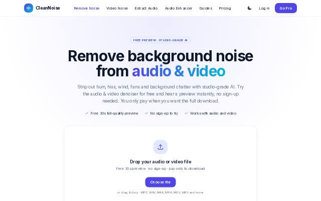 Homepage of cleannoise.app