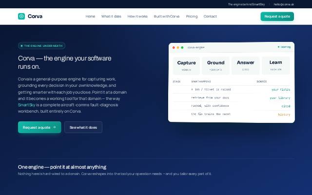 Homepage of corva.uk