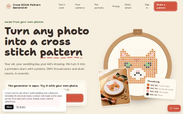 Homepage of crossstitchpatterngenerator.com