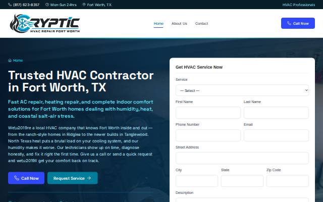 Homepage of cryptichvacrepair.com