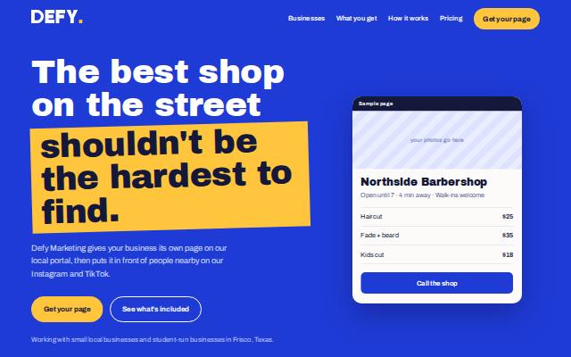 Homepage of defymarketingapp.com