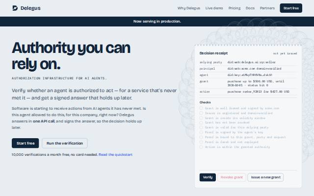 Homepage of delegus.ai