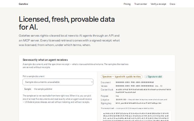 Homepage of gatefee.ai