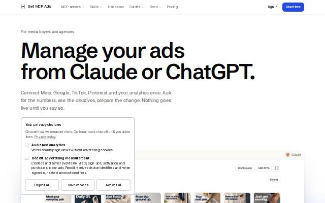 Homepage of getmcpads.com