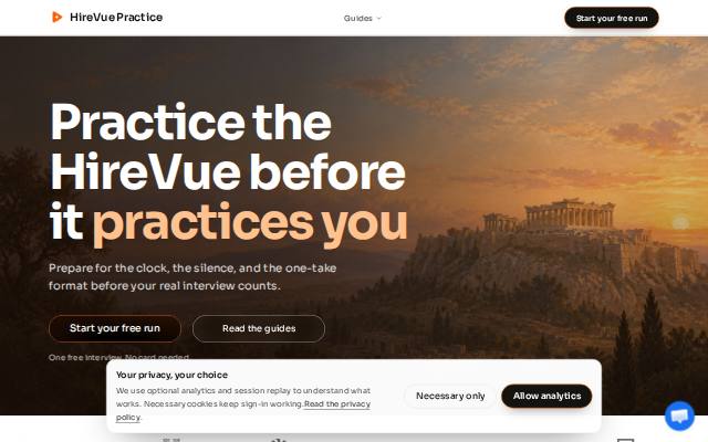Homepage of hirevuepractice.com