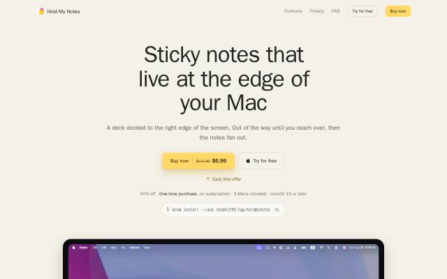 Homepage of holdmynotes.app