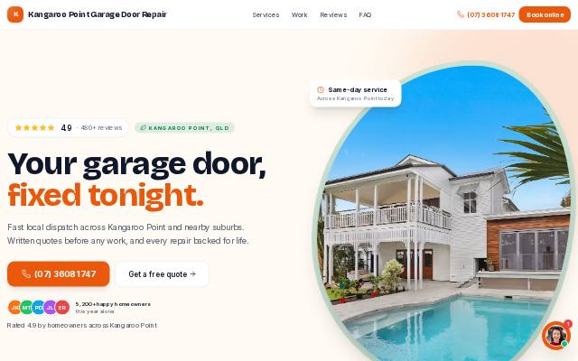 Homepage of kangaroopointgarage.repair