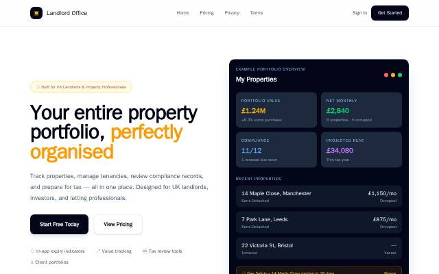 Homepage of landlordsoffice.co.uk