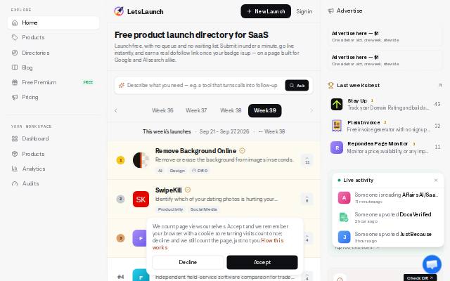 Homepage of letslaunch.today