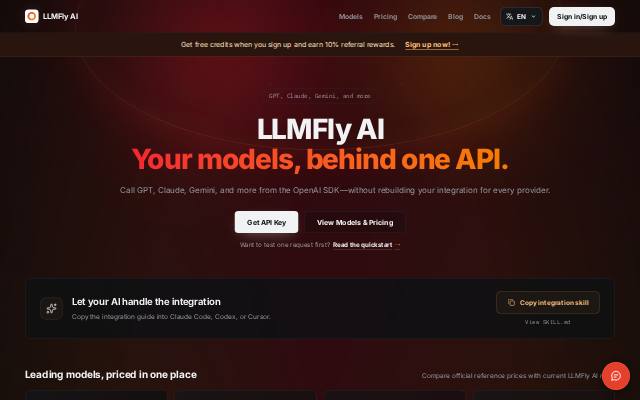 Homepage of llmfly.ai