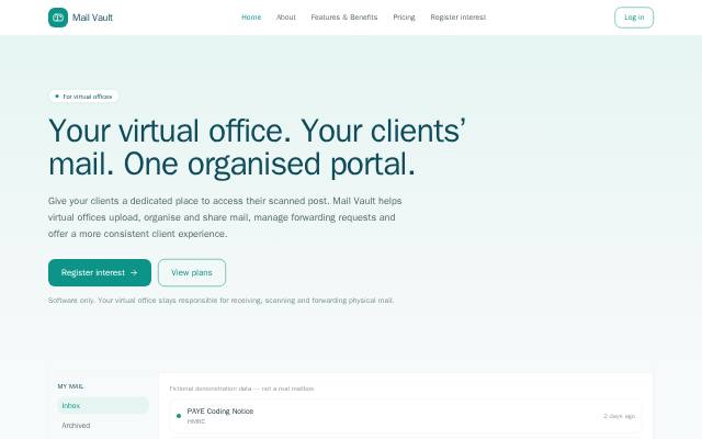 Homepage of mail-vault.co.uk