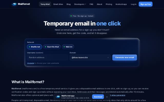 Homepage of mailfornet.com