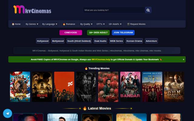 Homepage of mkvcinemas.fun