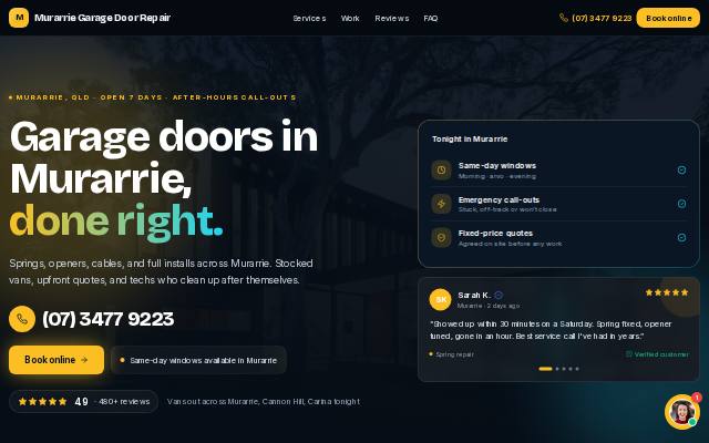 Homepage of murarriegarage.repair