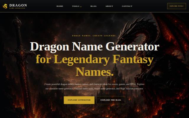 Homepage of mydragonnames.com