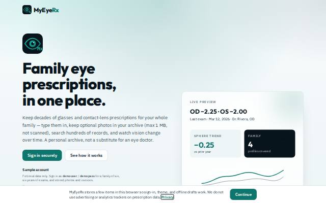 Homepage of myeyerx.app