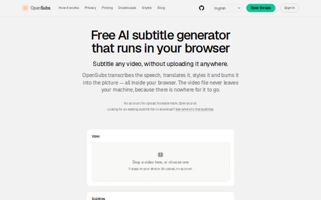 Homepage of opensubs.app