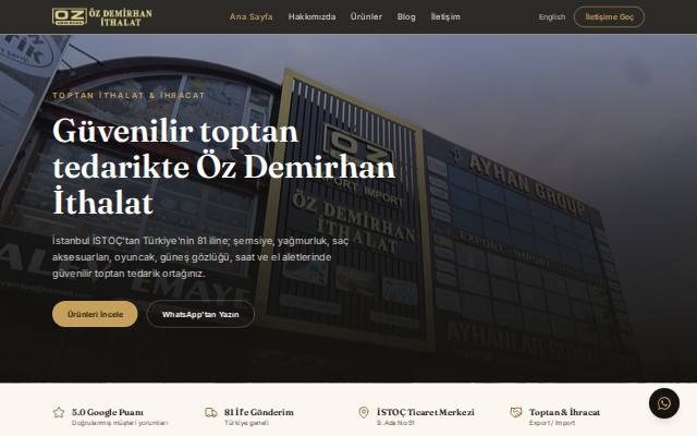 Homepage of ozdemirhanithalat.com