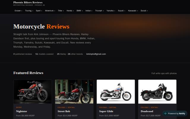 Homepage of phoenixbikersreviews.com