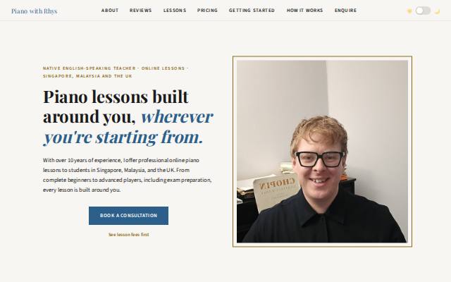 Homepage of pianowithrhys.com