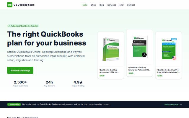 Homepage of qbdesktopstore.com