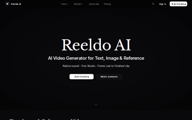 Homepage of reeldo.ai