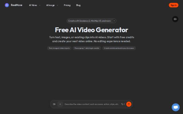 Homepage of reelmuse.app