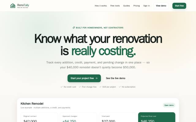 Homepage of renotally.app