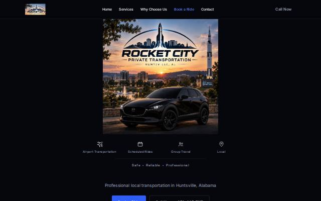 Homepage of rocketcityprivatetransportation.com