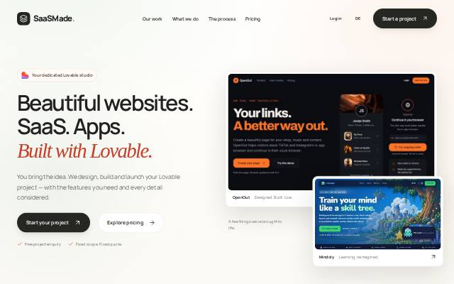 Homepage of saasmade.app