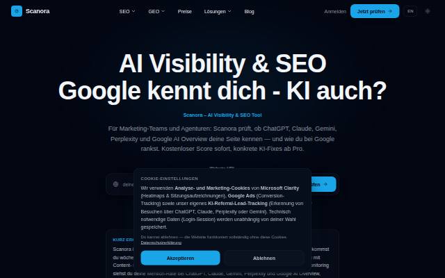 Homepage of scanora.ai