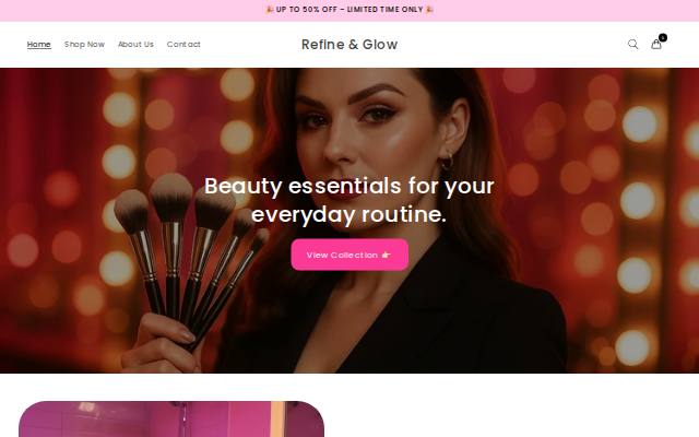 Homepage of shoprefineandglow.com