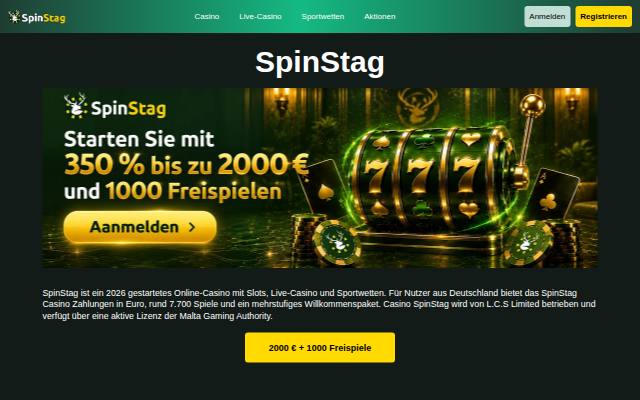 Homepage of spinstagcasino-deu.com