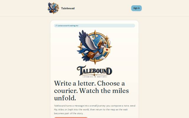 Homepage of talebound.app