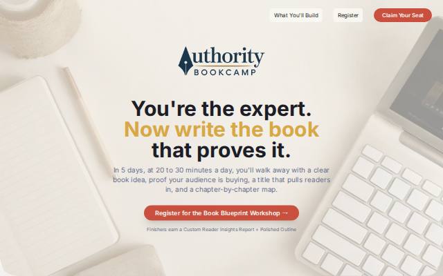 Homepage of theauthoritybookscamp.com