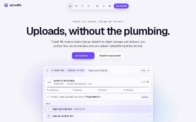 Homepage of uploadfile.dev