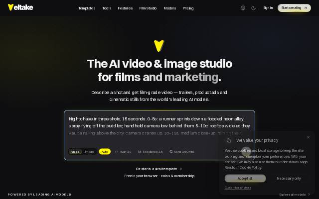 Homepage of veltake.ai