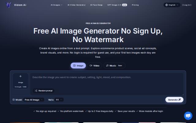 Homepage of videm.ai