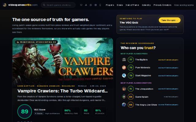 Homepage of videogamescritic.com