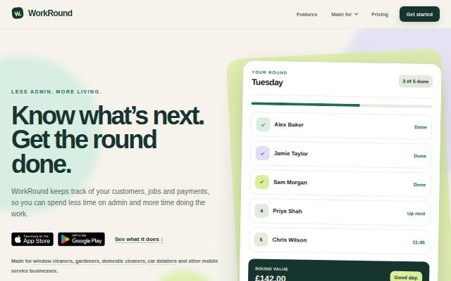Homepage of workround.co.uk