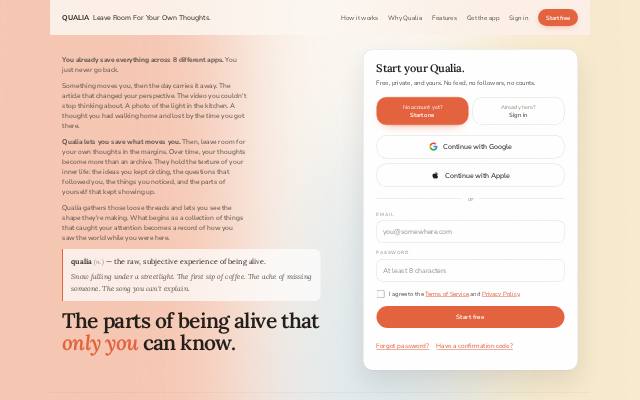 Homepage of yourqualia.app